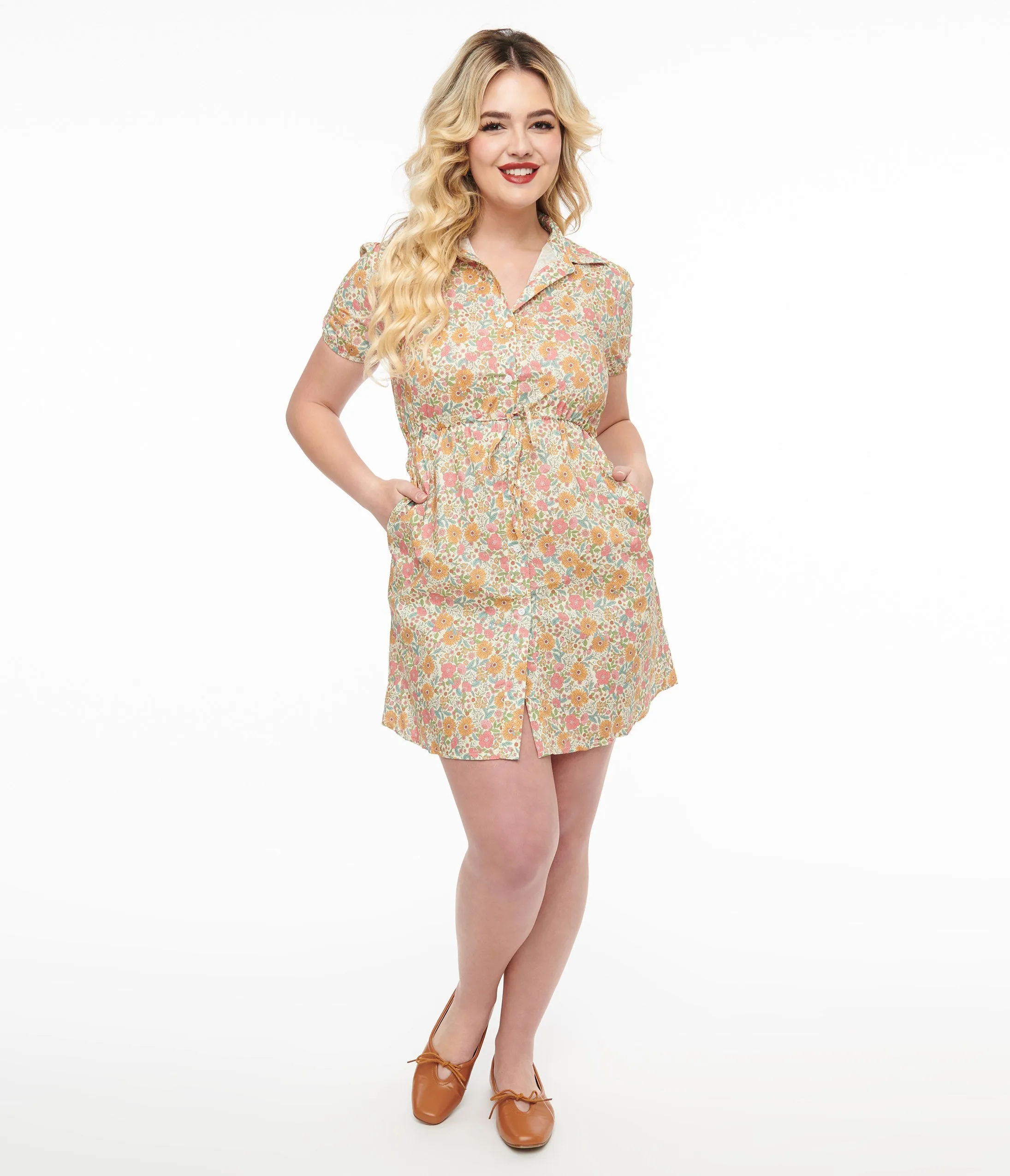 Yellow Floral Cotton Shirt Dress sold by Unique Vintage product image thumbnail 2