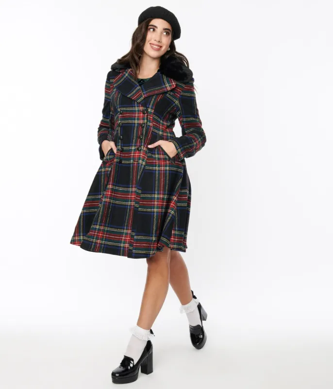 Hell Bunny Black Tartan Forester Coat sold by Unique Vintage