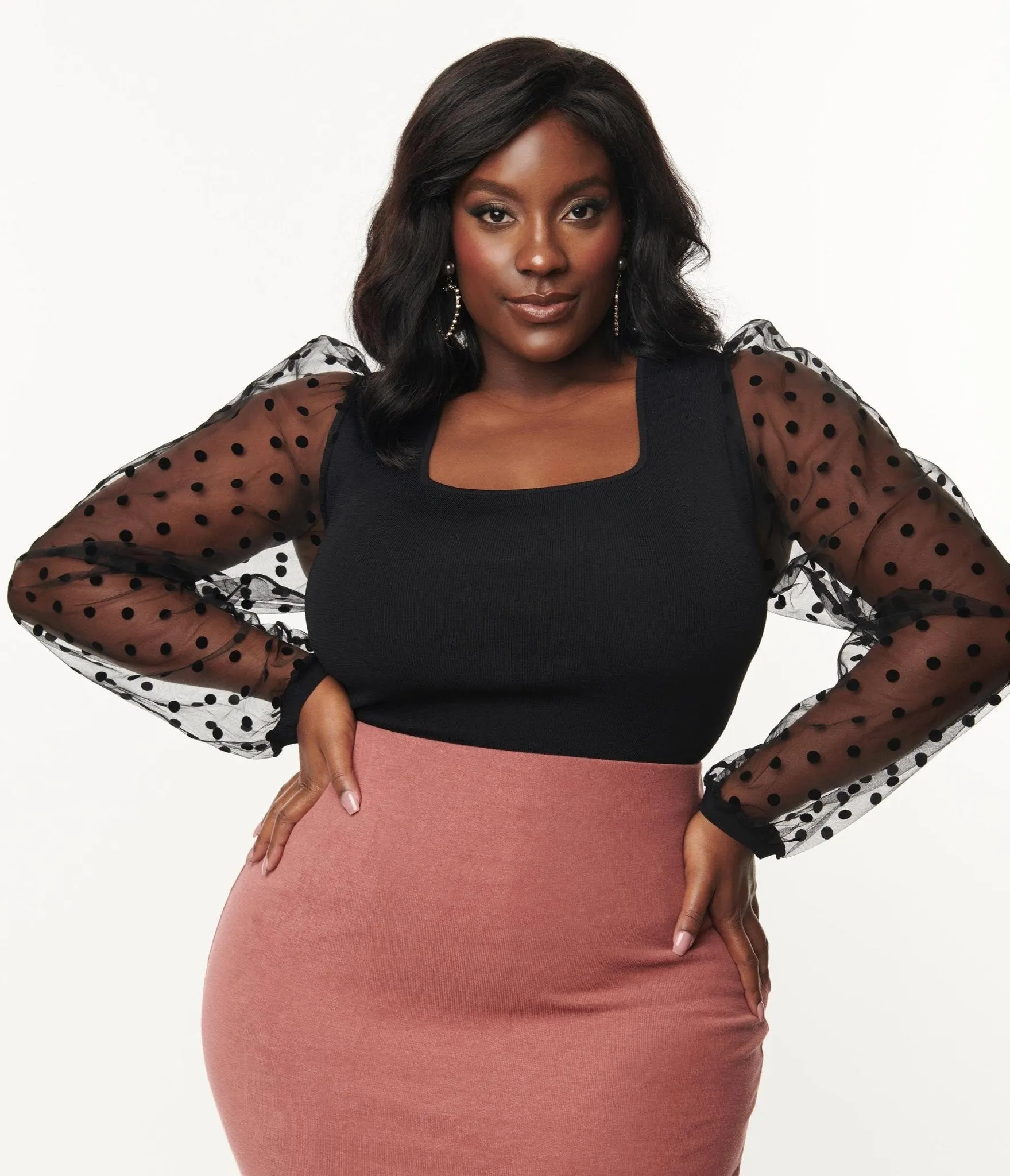 Plus Size Black Polka Dot Sheer Sleeve Top sold by Unique Vintage product image thumbnail 4