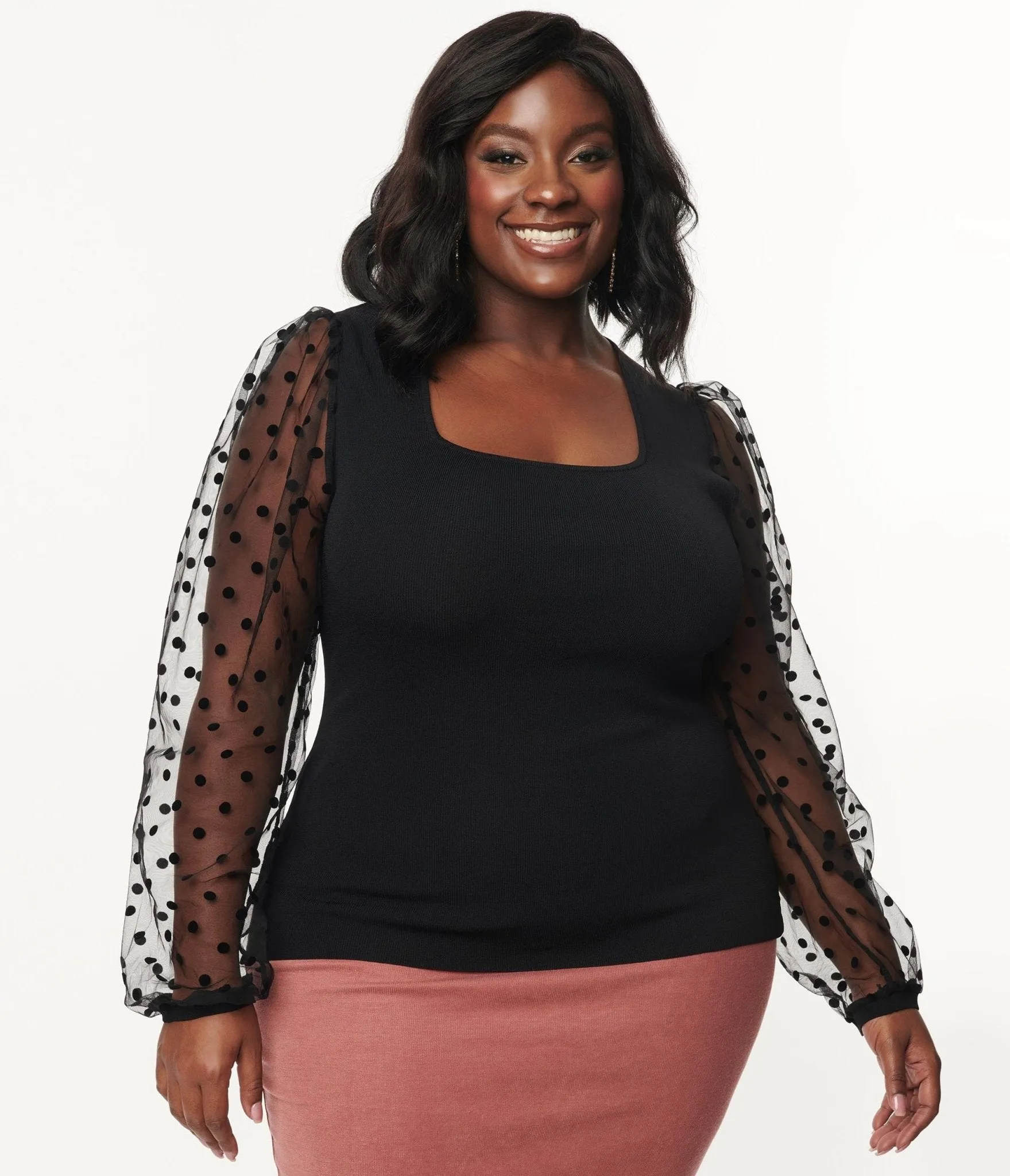Plus Size Black Polka Dot Sheer Sleeve Top sold by Unique Vintage product image thumbnail 5