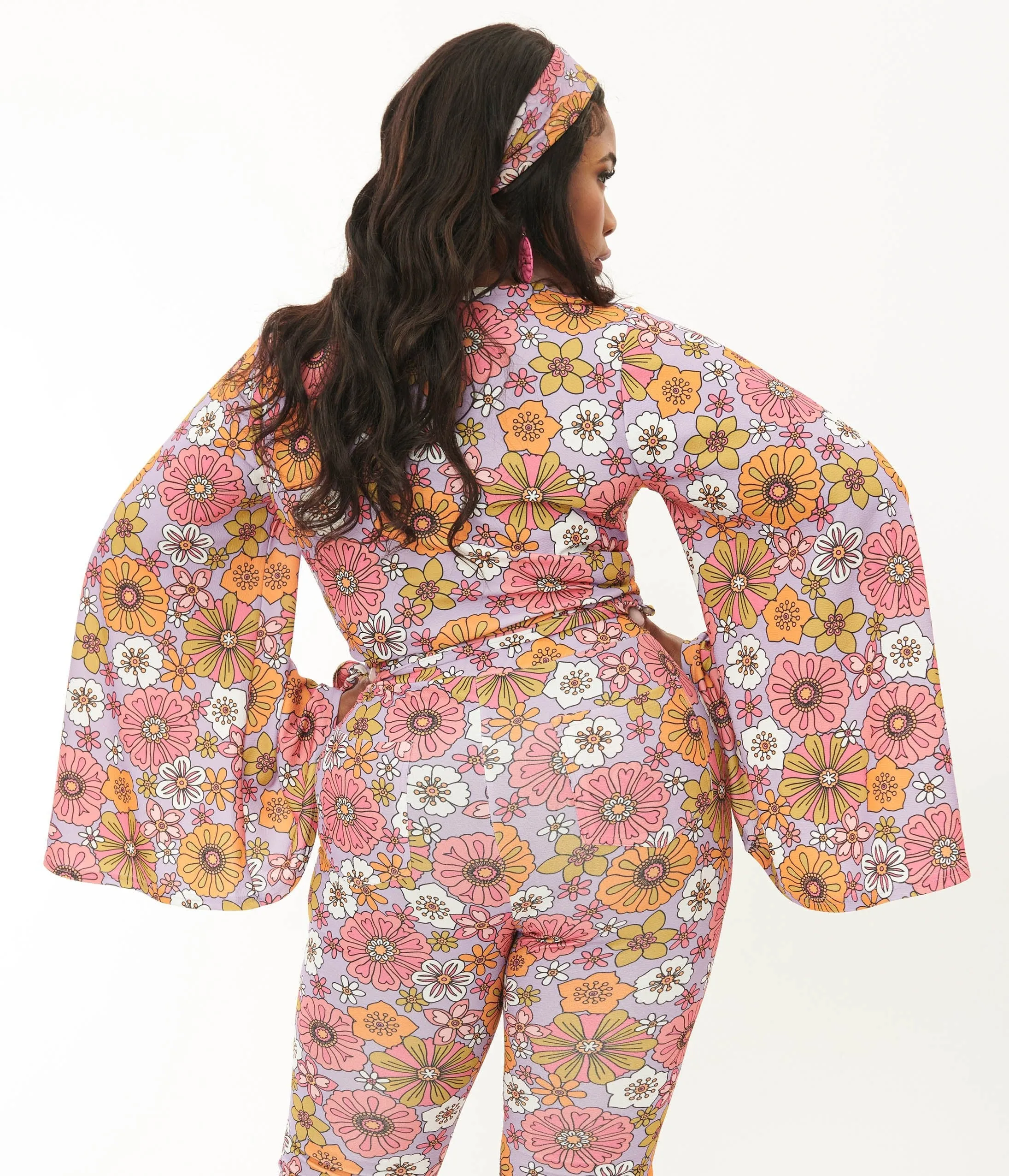 Smak Parlour Plus Size 1970s Lavender Retro Bloom Bell Sleeve Wrap Top sold by Unique Vintage product image thumbnail 2