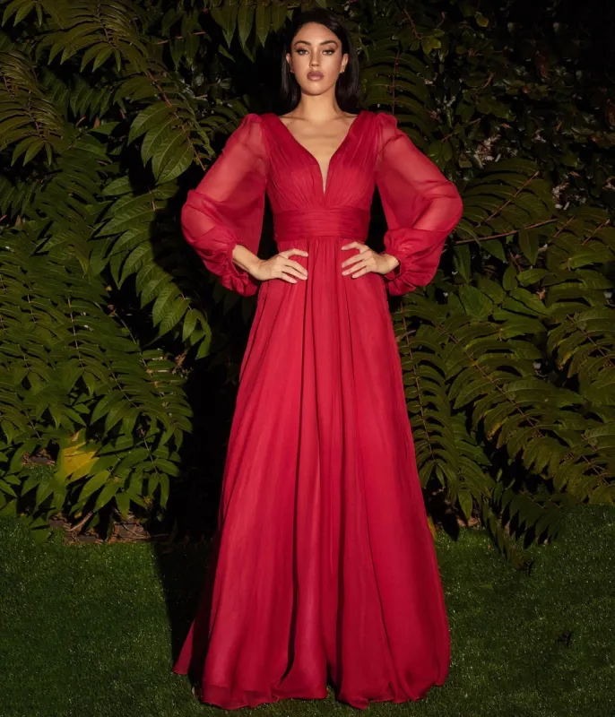 Cinderella Divine  Red Chiffon Sleeve Prom Goddess Gown sold by Unique Vintage