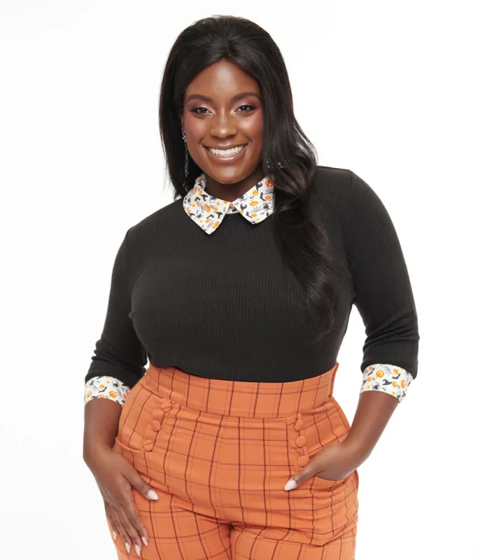 Unique Vintage Plus Size Black & White Halloween Print Contrast Sabrina Sweater sold by Unique Vintage