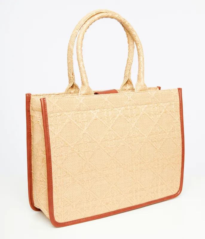 1950s Tan Square Straw Handbag sold by Unique Vintage