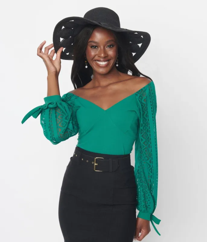 Green Geometric Off The Shoulder Top sold by Unique Vintage