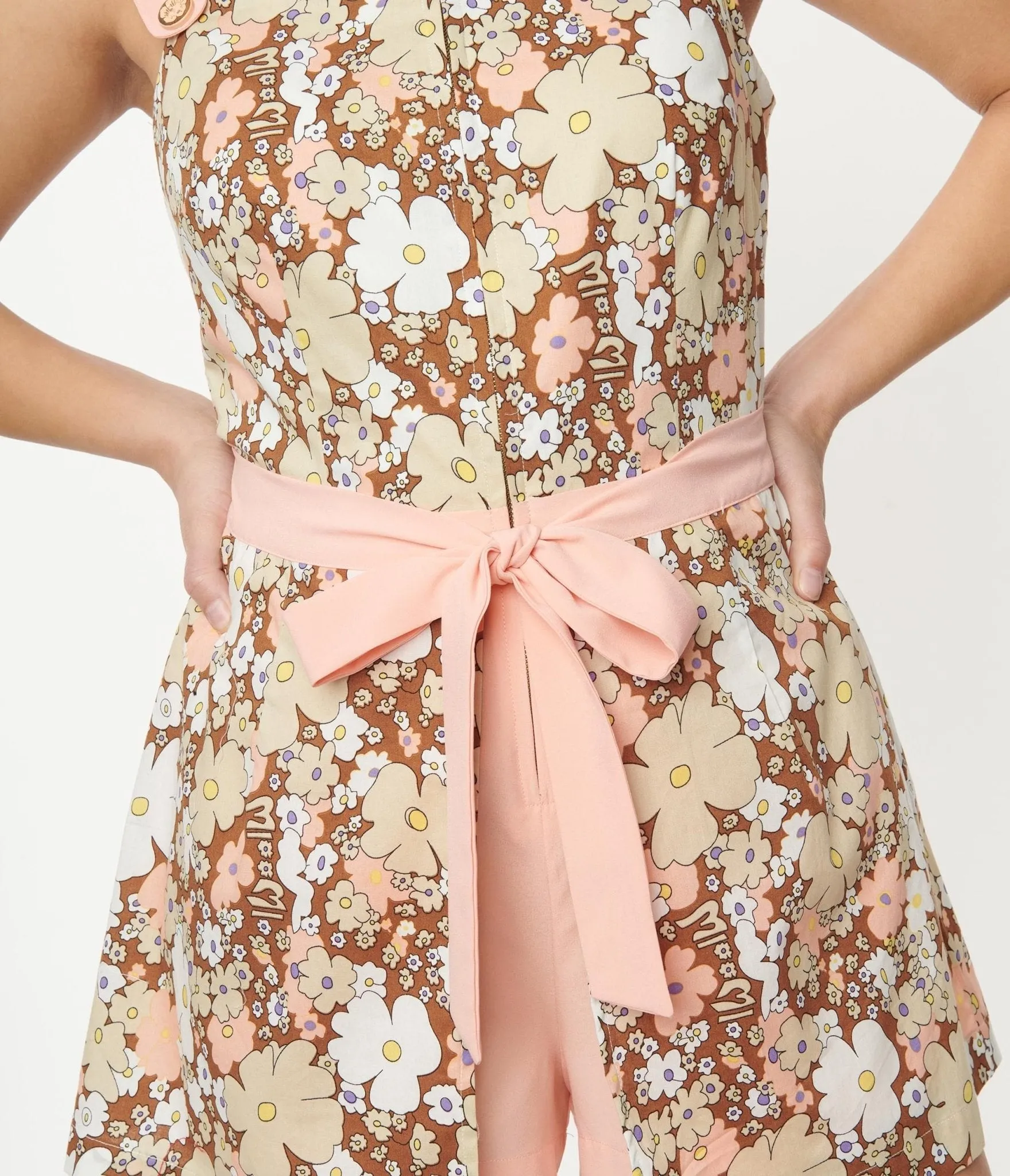 Smak Parlour Pink & Brown Floral Sweet & Sassy Skirted Romper sold by Unique Vintage product image thumbnail 2