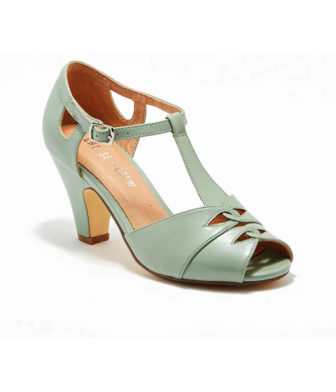 Chelsea Crew 1920s Mint Leatherette T-Strap Catherina Heels sold by Unique Vintage