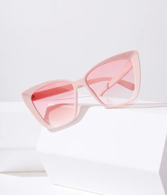 1970s Light Pink Square Cat Eye Oversized Sunglasses sold by Unique Vintage