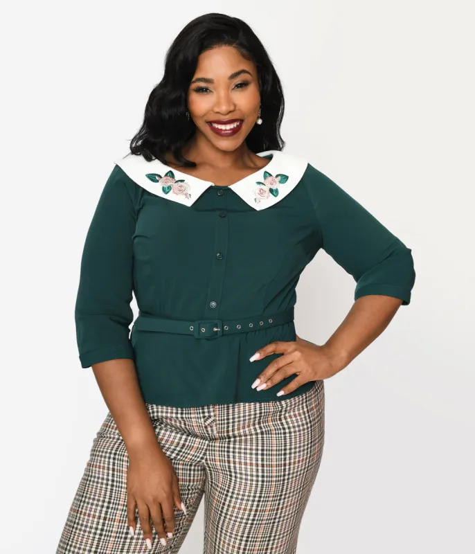 Collectif Green & Floral Collar Peplum Blouse made by Collectif