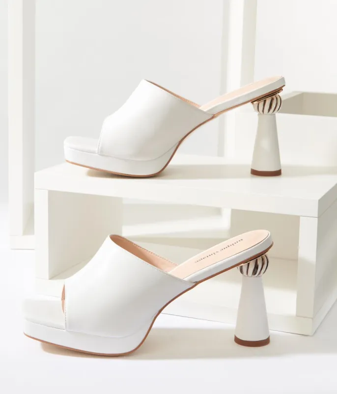 Unique Vintage White Leatherette Spiral Ball Mule Heels sold by Unique Vintage