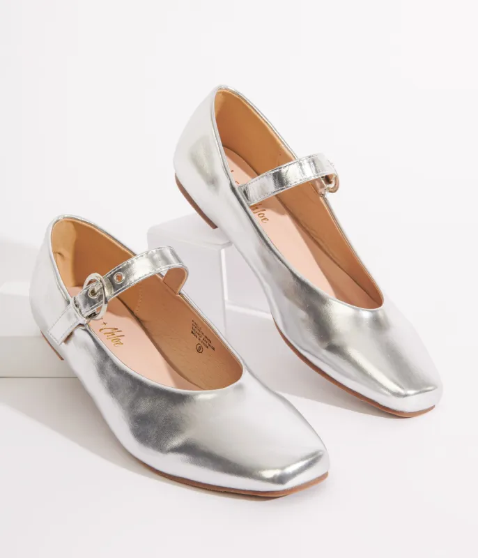 Silver Leatherette Mary Jane Flats sold by Unique Vintage