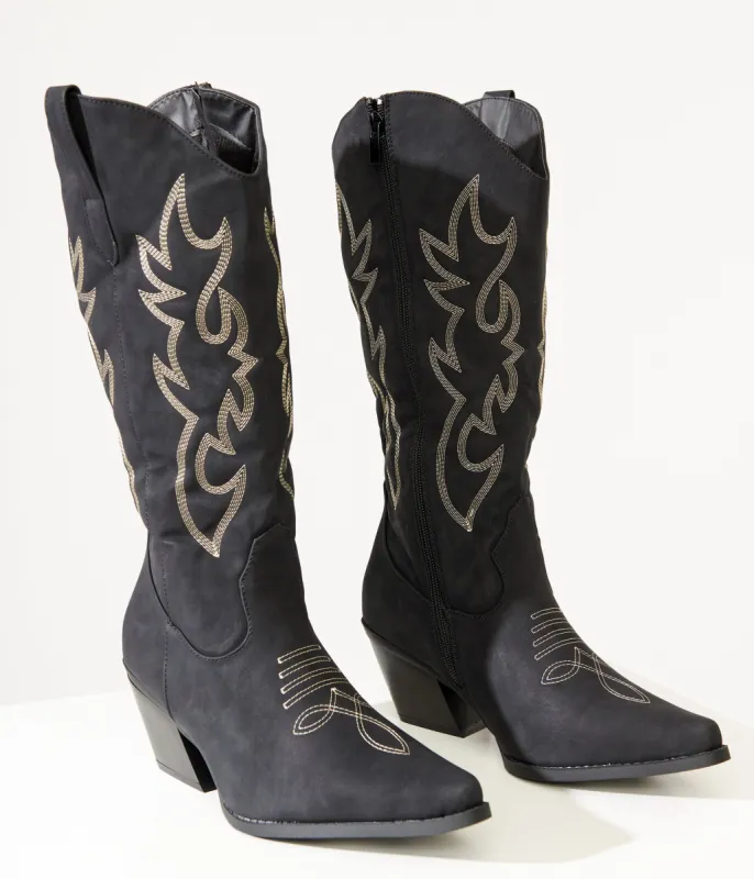 Black Suede Cowboy Boots sold by Unique Vintage