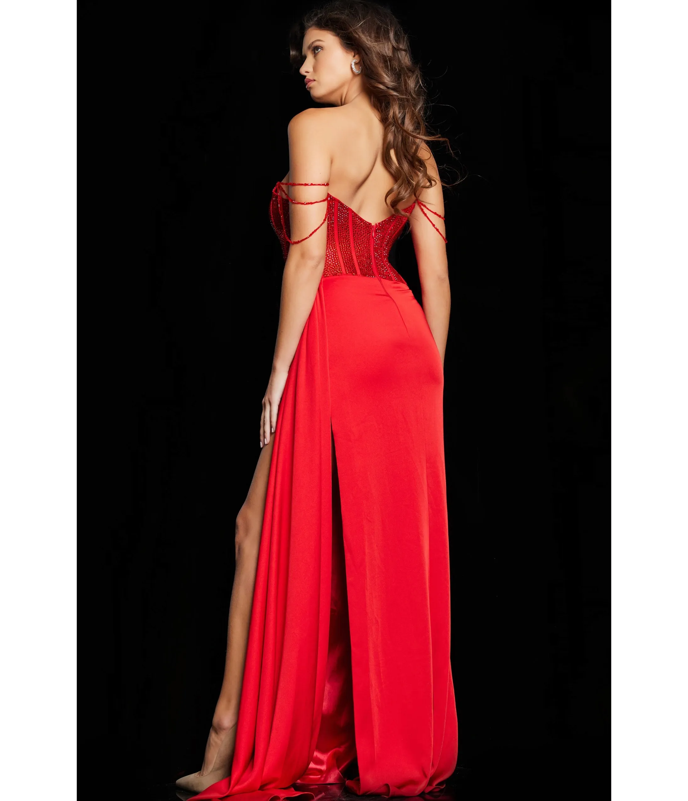 Jovani Red Beaded Corset Bodice Evening Gown sold by Unique Vintage product image thumbnail 2