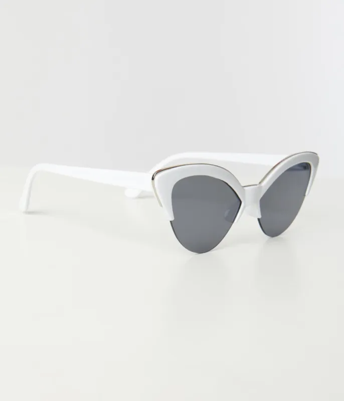 Unique Vintage White & Silver Half Rim Cat Eye Sunglasses sold by Unique Vintage