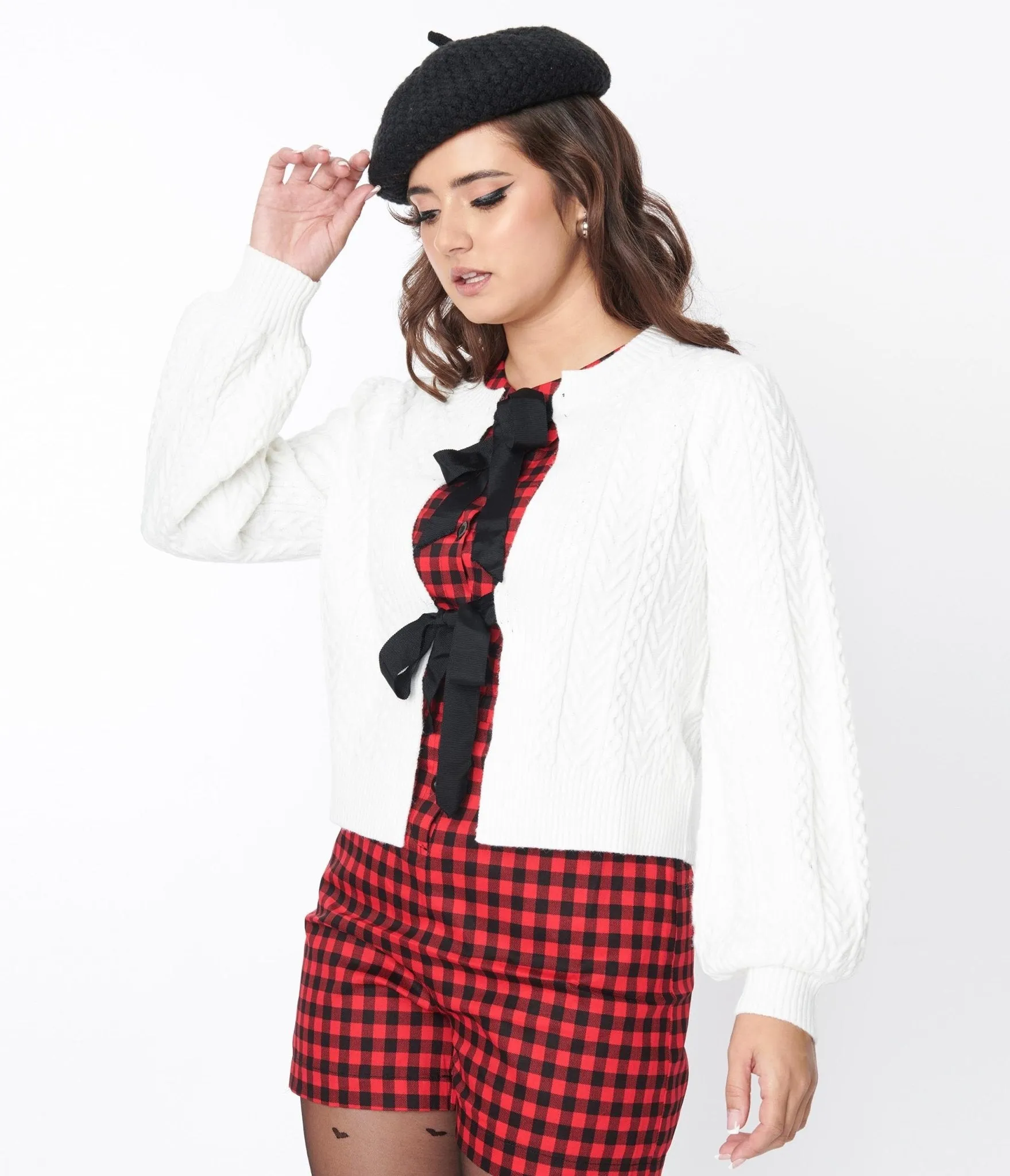 White & Black Bow Tie Cardigan sold by Unique Vintage product image thumbnail 2