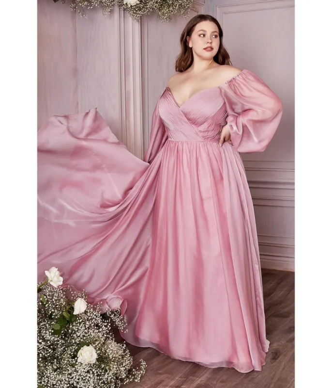 Ladivine by Cinderella Divine Plus Size Petal Blush Chiffon Sweetheart Bridesmaid Goddess Gown sold by Unique Vintage