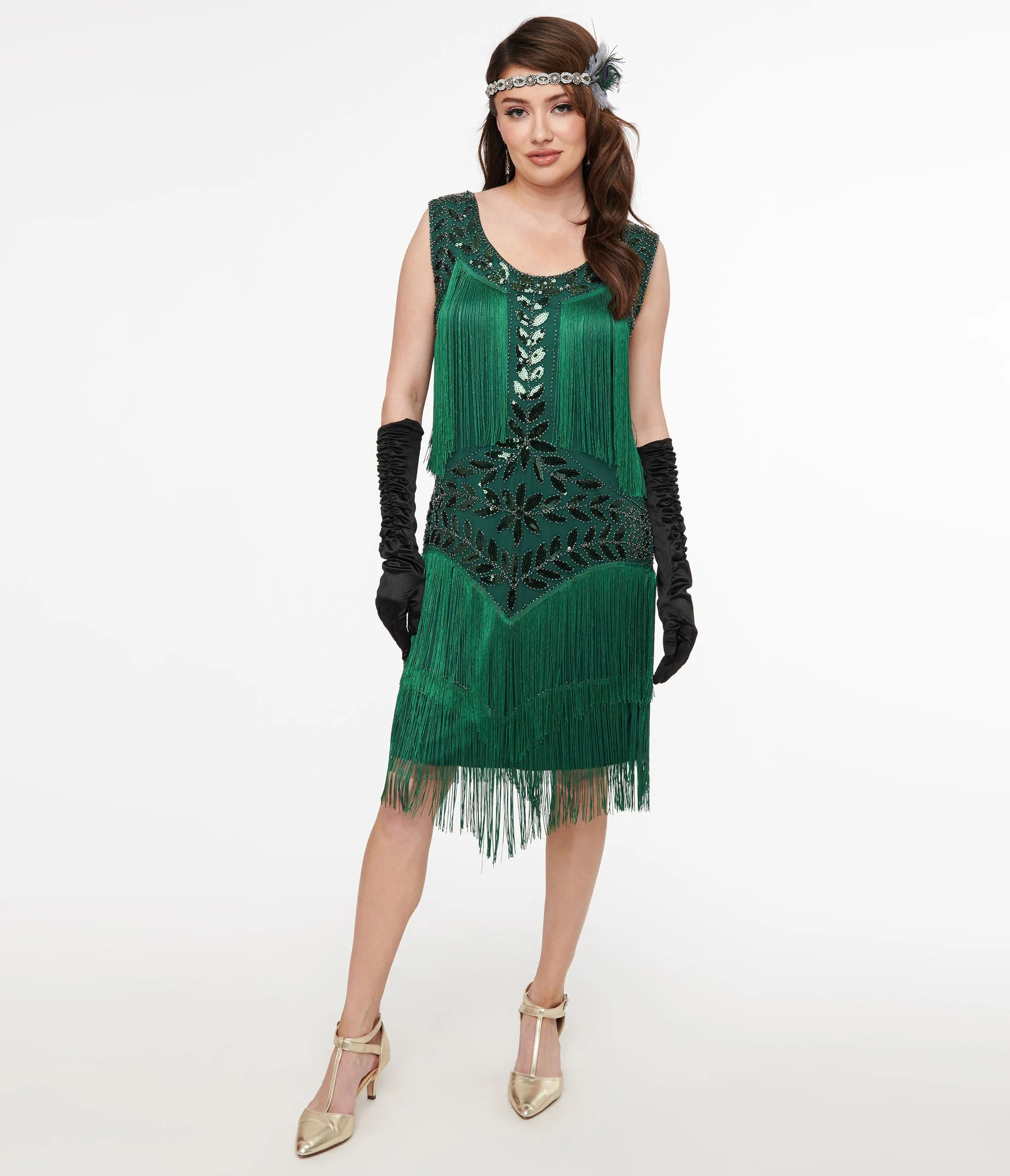 Green Beaded Fringe Flapper Dress sold by Unique Vintage product image thumbnail 3