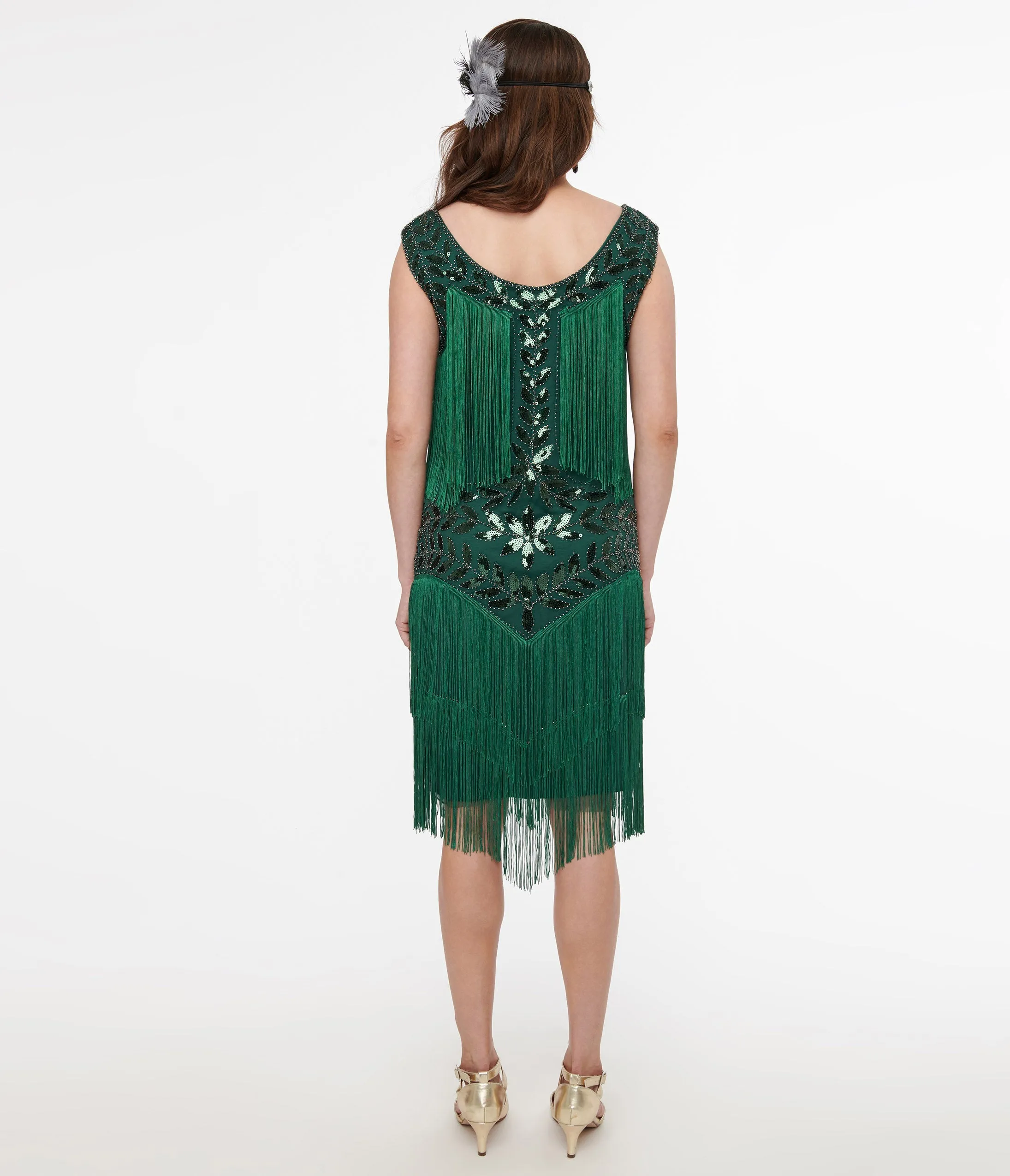 Green Beaded Fringe Flapper Dress sold by Unique Vintage product image thumbnail 2