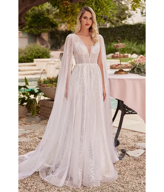 Cinderella Divine  White & Silver Sequin Stripe A-Line Bridal Gown sold by Unique Vintage