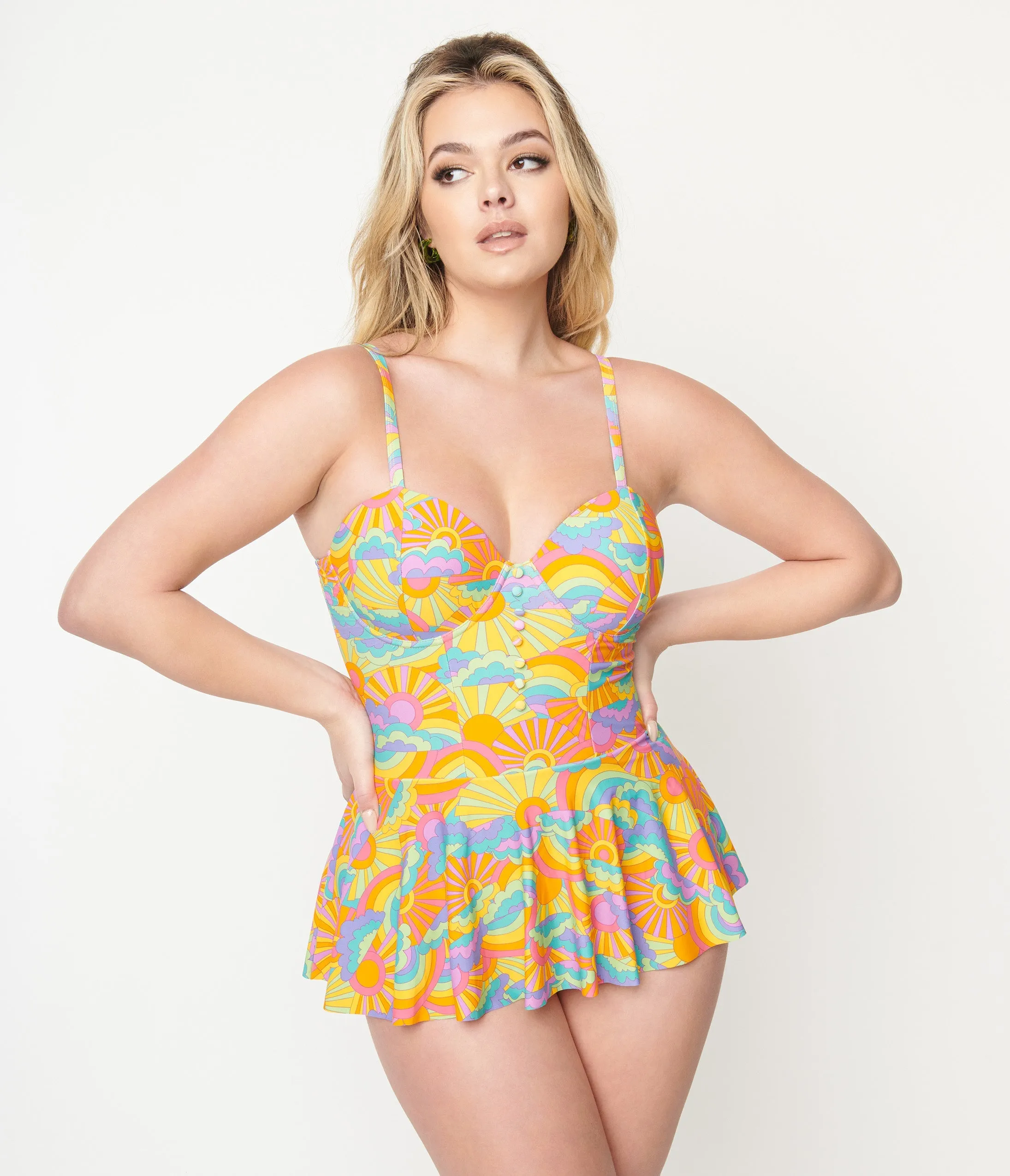 Unique Vintage Happy Groovy Rainbows Skirted One Piece Swimsuit sold by Unique Vintage product image thumbnail 3