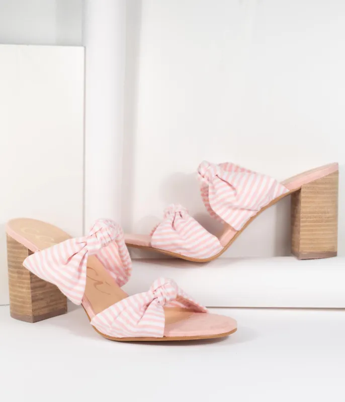 Pink & White Stripe Block Heel Sandal sold by Unique Vintage