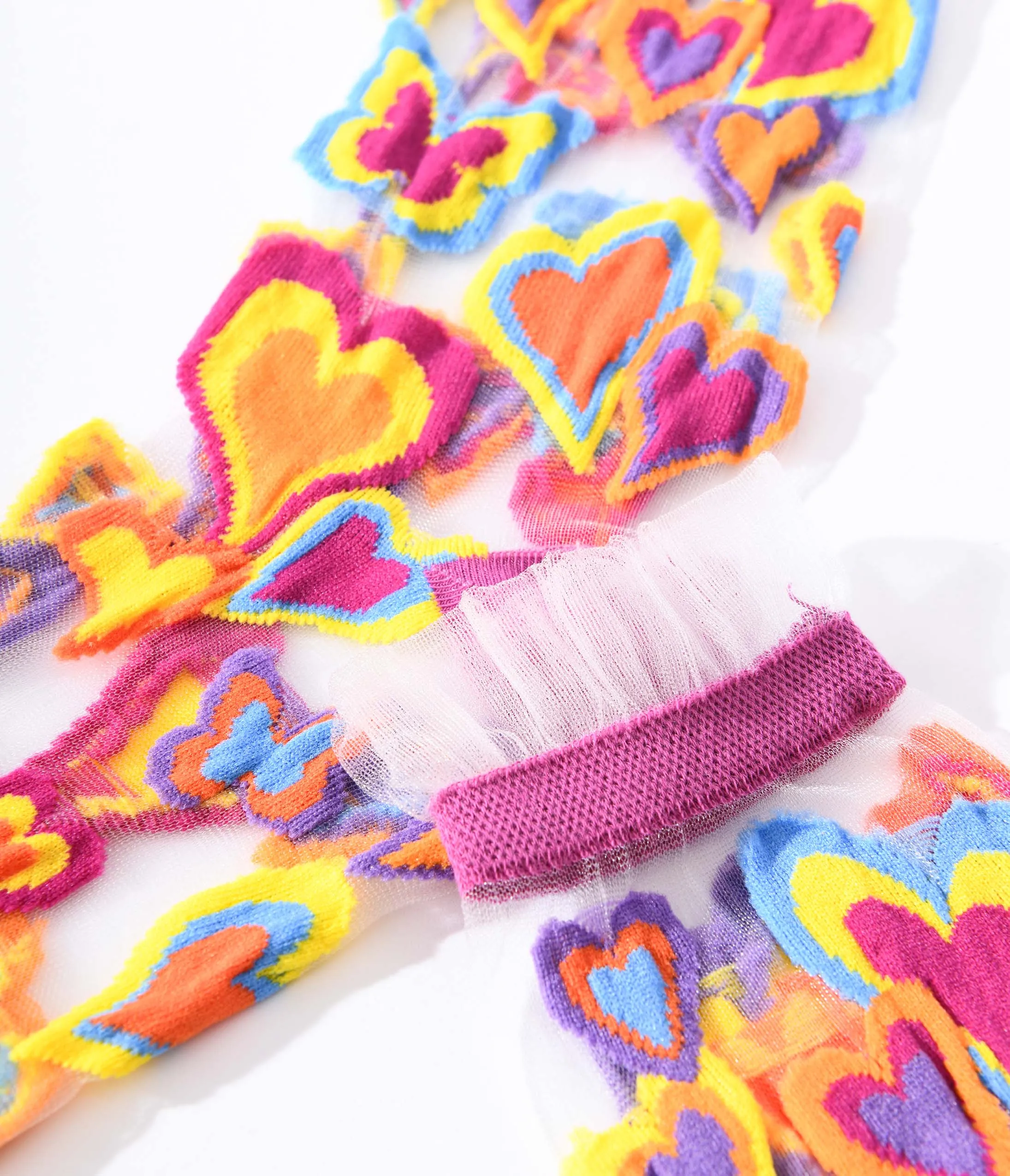 Multicolor Hearts Sheer Ruffle Crew Socks sold by Unique Vintage product image thumbnail 2