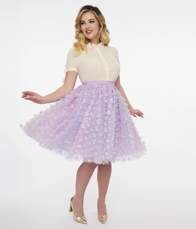 Unique Vintage 1950s Lavender & Blue Butterfly Tulle Sweetie Pie Flare Skirt made by Unique Vintage