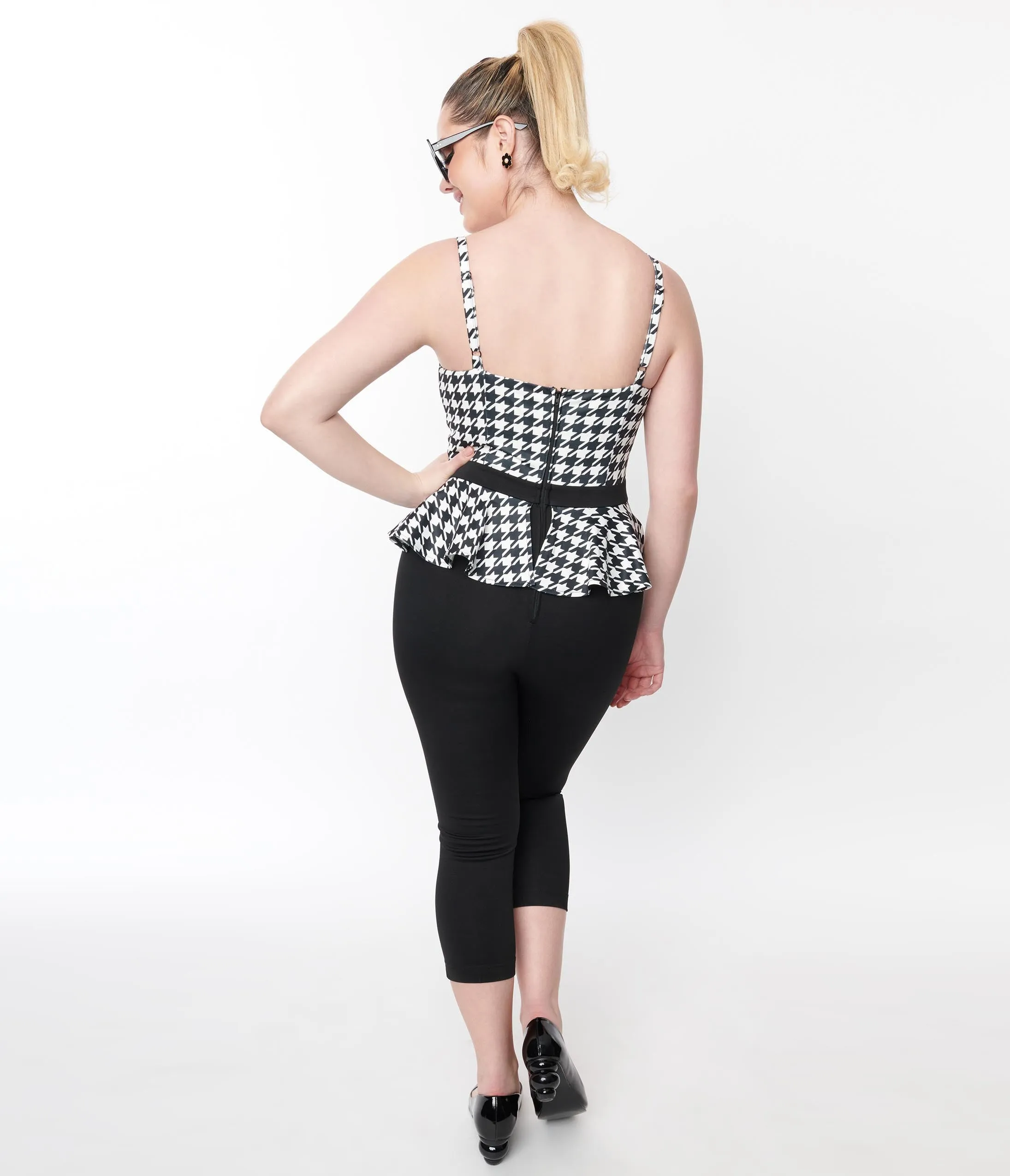 Unique Vintage Black & White Houndstooth Peplum Jumpsuit sold by Unique Vintage product image thumbnail 2