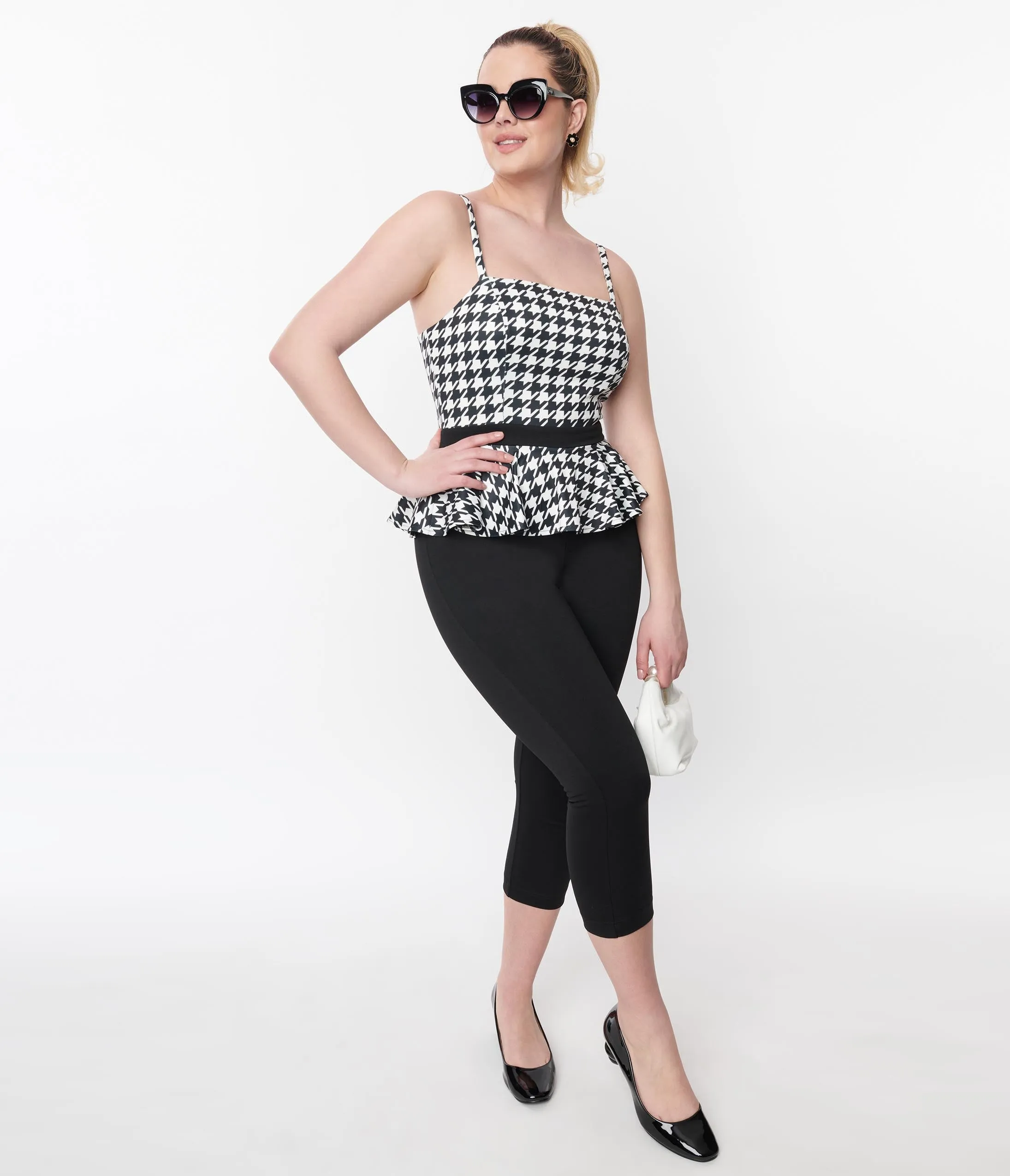 Unique Vintage Black & White Houndstooth Peplum Jumpsuit sold by Unique Vintage