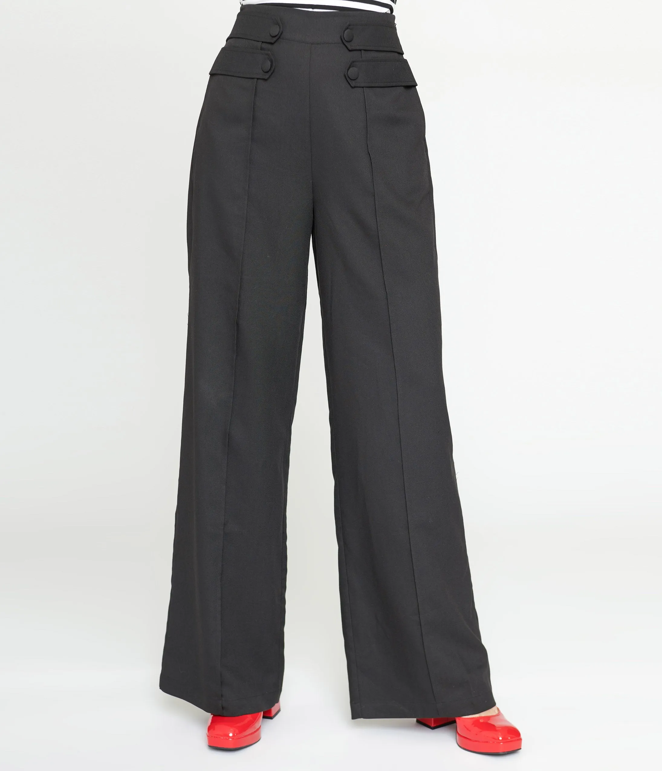Unique Vintage 1940s Black High Waist Wide Leg Tab Pants sold by Unique Vintage product image thumbnail 2