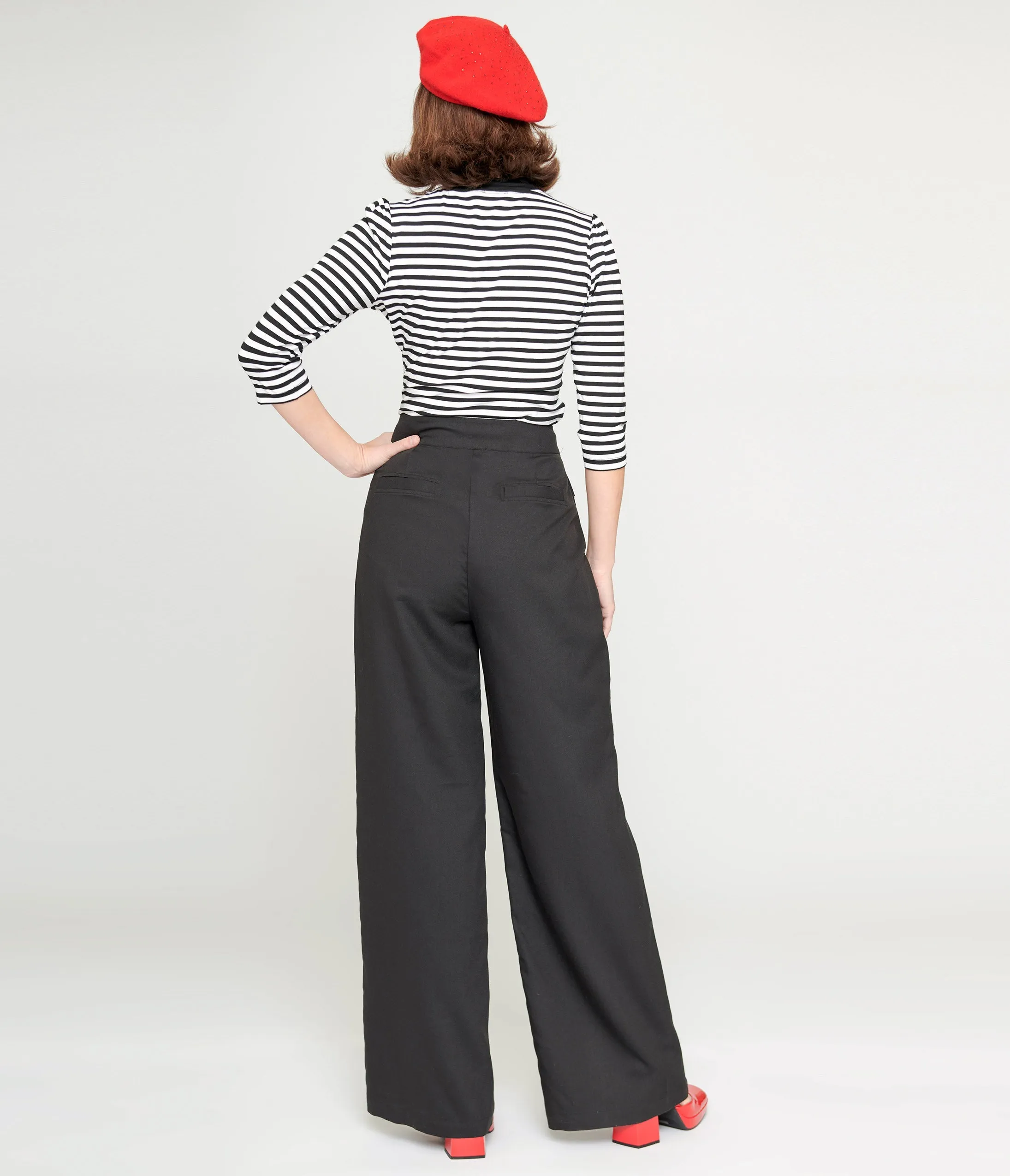 Unique Vintage 1940s Black High Waist Wide Leg Tab Pants sold by Unique Vintage product image thumbnail 3