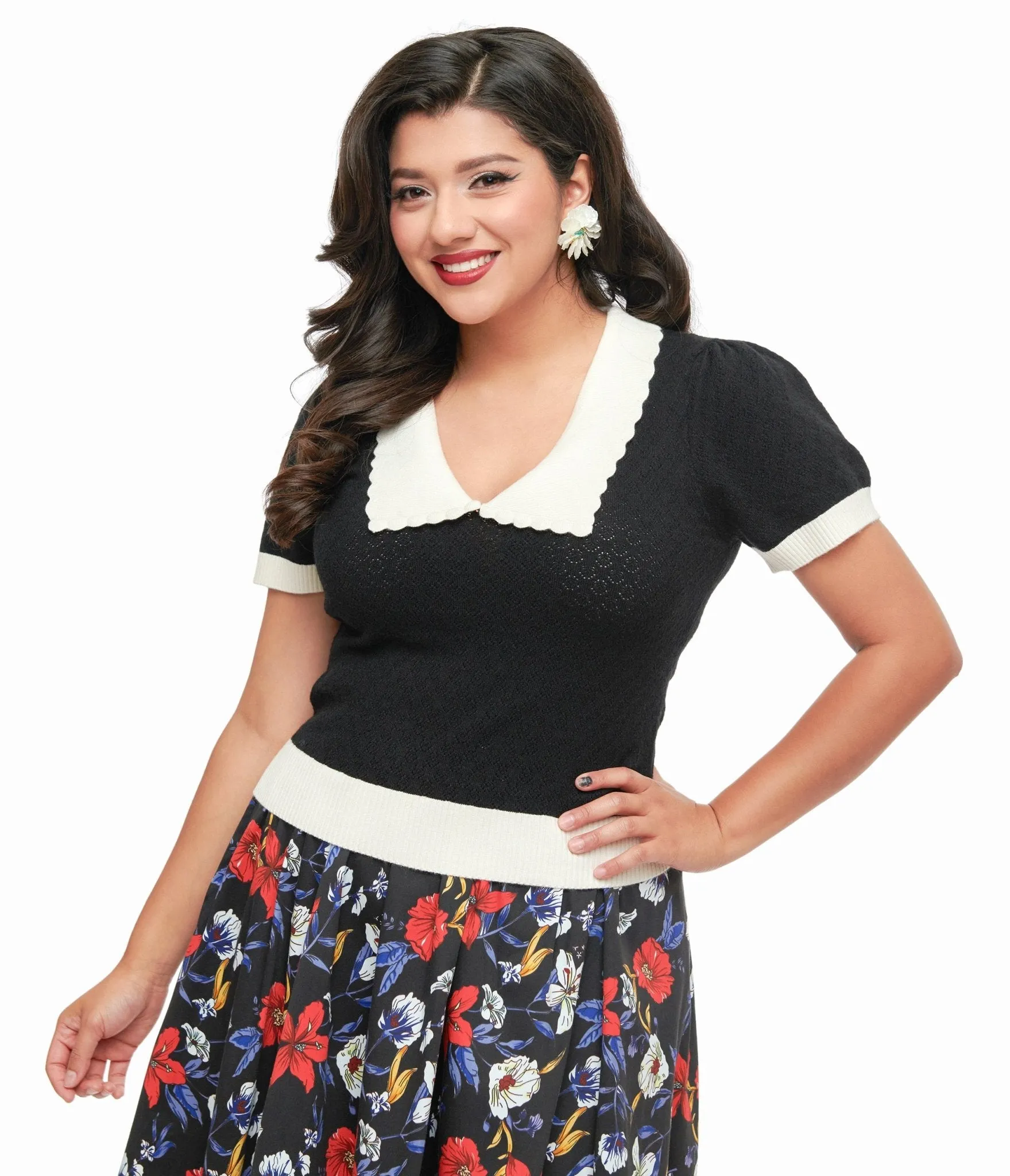 Hell Bunny 1950s Black Jacquard Joanie Top sold by Unique Vintage product image thumbnail 3