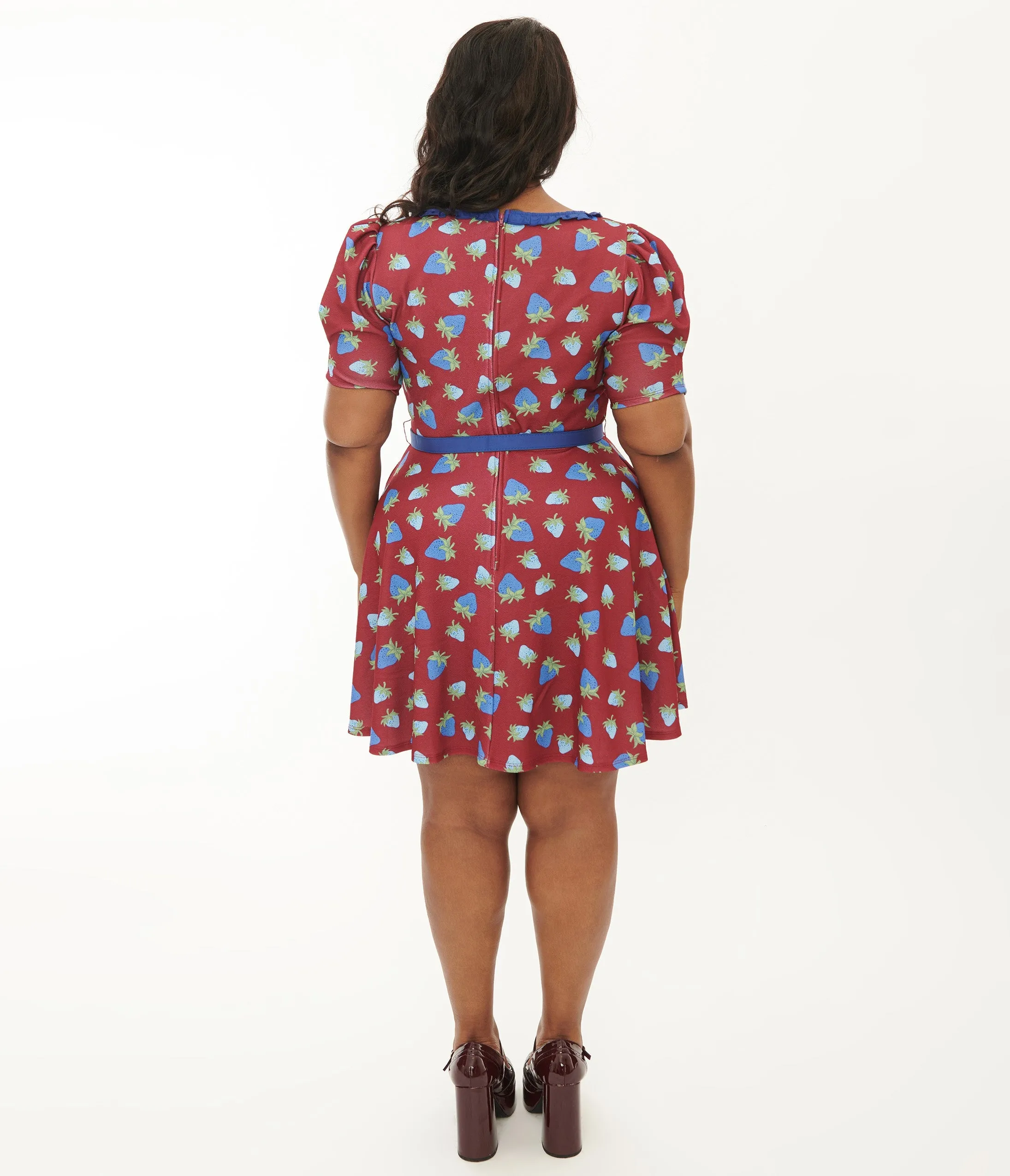 Smak Parlour Plus Size Burgundy & Blue Strawberry Group Chat Flare Dress sold by Unique Vintage product image thumbnail 3