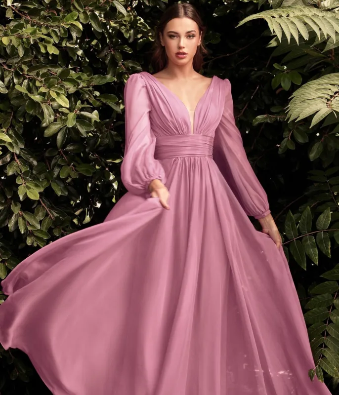 Cinderella Divine  Blossom Pink Chiffon Sleeve Prom Goddess Gown sold by Unique Vintage