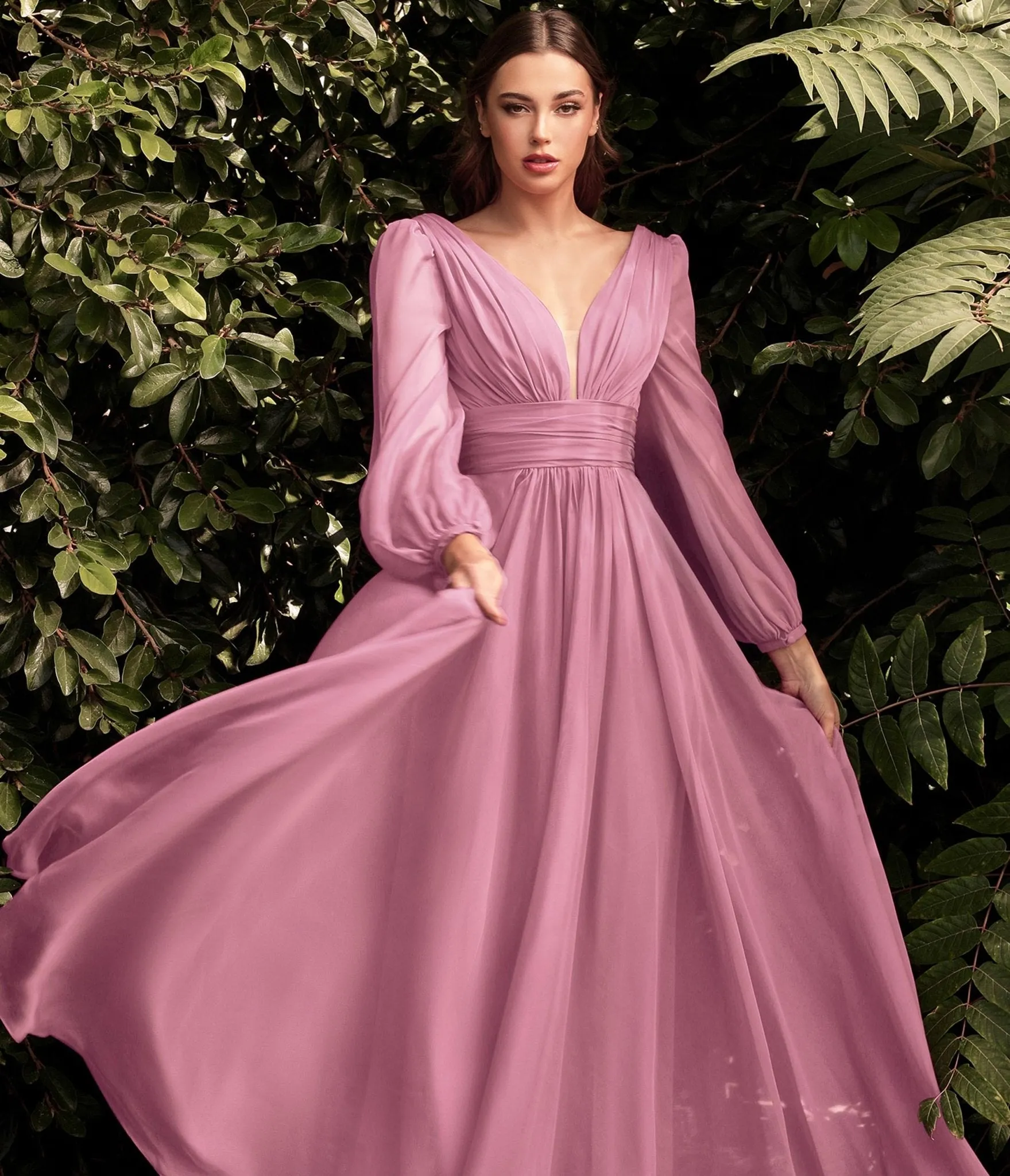 Cinderella Divine Blossom Pink Chiffon Sleeve Prom Goddess Gown sold by Unique Vintage