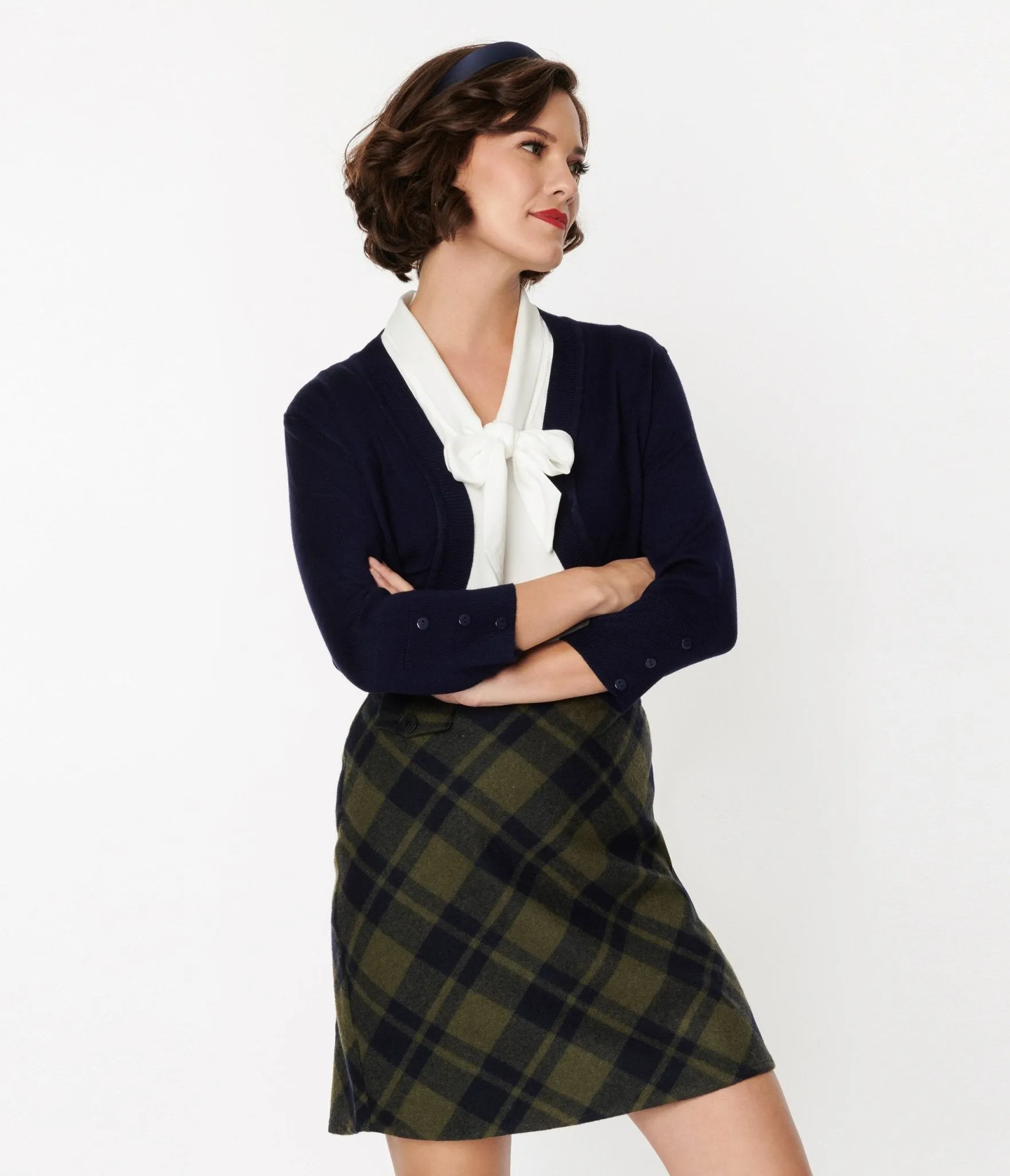 Navy Open Cropped Cardigan sold by Unique Vintage product image thumbnail 2