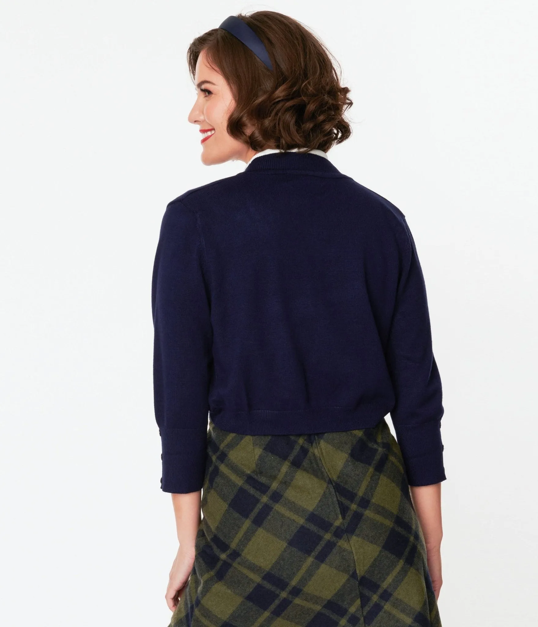 Navy Open Cropped Cardigan sold by Unique Vintage product image thumbnail 3