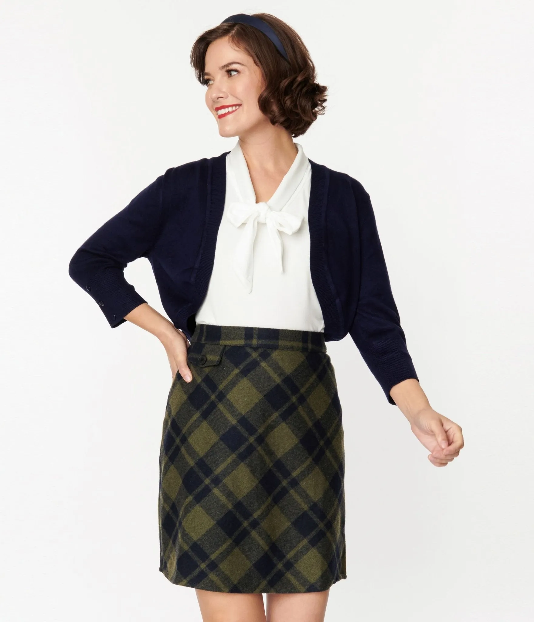 Navy Open Cropped Cardigan sold by Unique Vintage