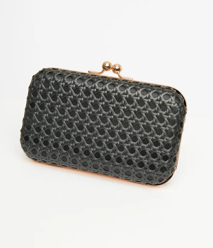 1950s Black Woven Clutch Handbag sold by Unique Vintage