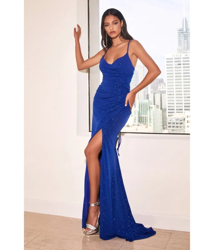 Cinderella Divine  Royal Blue Glitter Lace Up Back Prom Dress sold by Unique Vintage