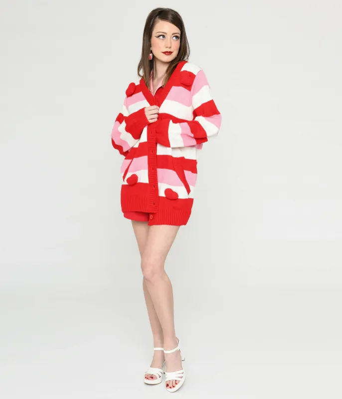 Unique Vintage Pink & Red Striped Crochet Hearts Cardigan sold by Unique Vintage