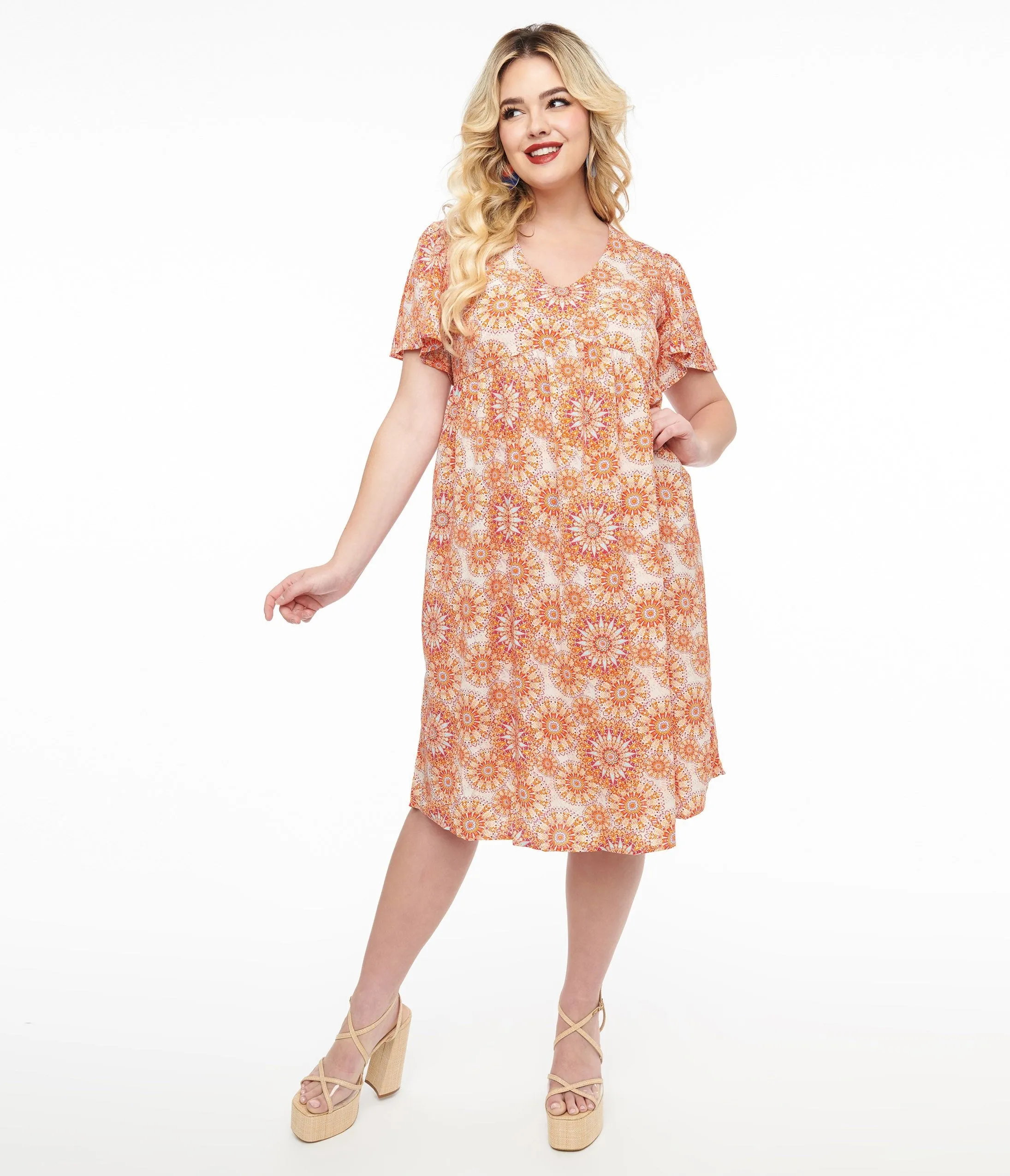 Red & Orange Psychedelic Floral Dress sold by Unique Vintage product image thumbnail 3