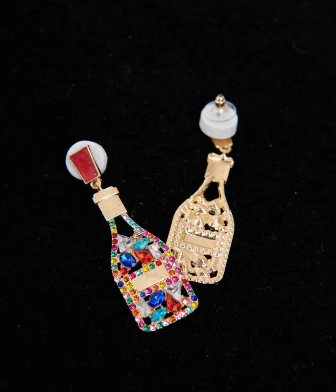 Multicolor Rhinestone Wine Bottle Earrings sold by Unique Vintage