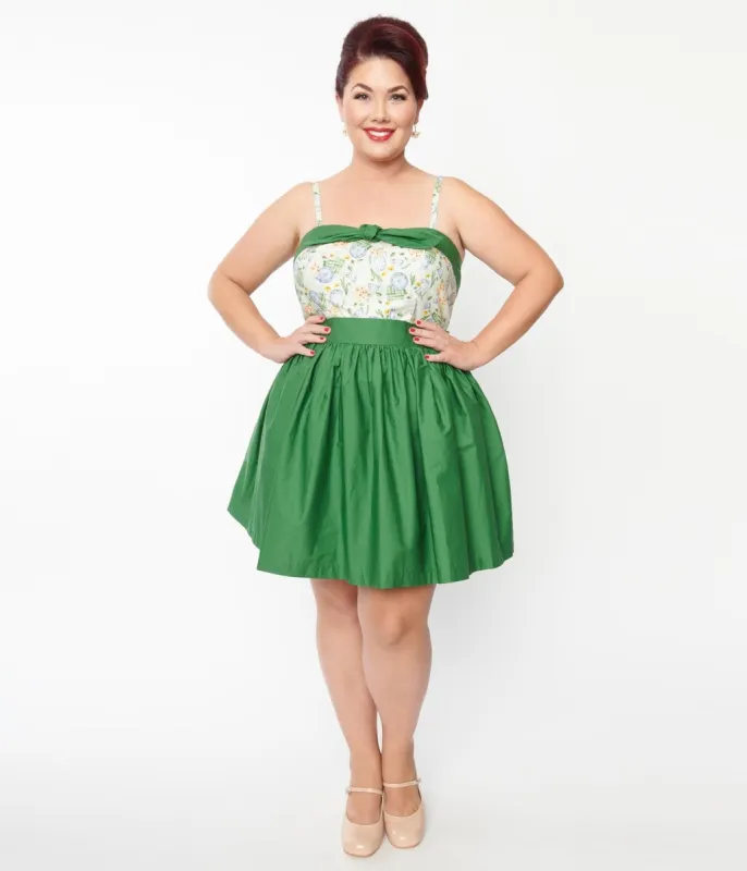 Unique Vintage Plus Size Green Gathered Mini Skirt sold by Unique Vintage