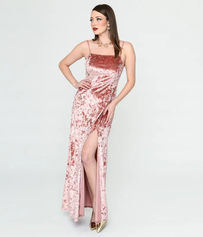 Mauve Crushed Velvet Maxi Dress sold by Unique Vintage