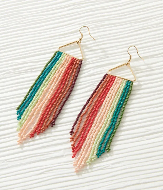 Multicolor Triangular Beaded Fringe Drop Earrings sold by Unique Vintage