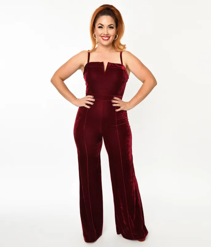 Wine Red Velvet Jumpsuit sold by Unique Vintage