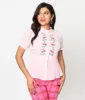 Unique Vintage Pale Pink Cherries Pin Tuck Peplum Blouse sold by Unique Vintage