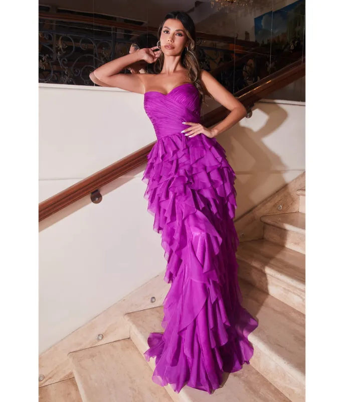 Cinderella Divine Orchid Feather Floor Length Prom Gown sold by Unique Vintage