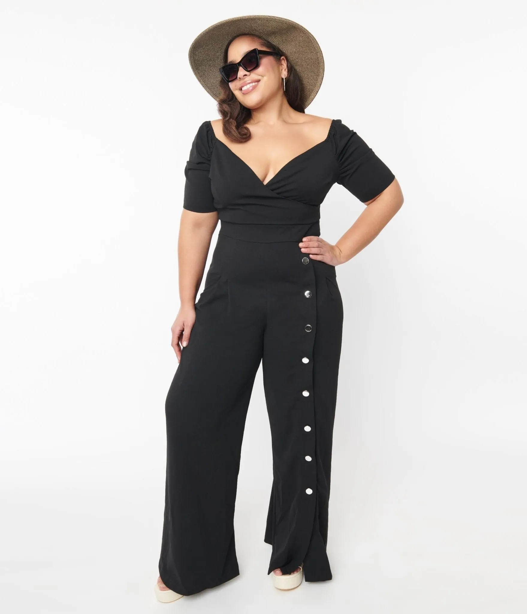 Plus Size Black Off The Shoulder Jumpsuit sold by Unique Vintage